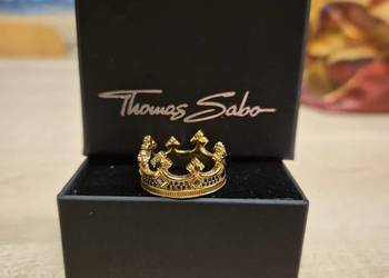 Pierścionek Thomas Sabo "Korona" – Złoty / Czarne Kamienie – Oryginał