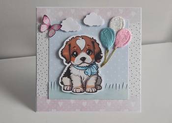 Kartka ręcznie robiona na urodziny z pieskiem