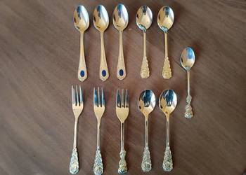 Zestaw 8 z łyżeczki i 3 z widelce deserowe pozłacane. VINTAGE!