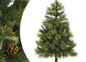 vidaXL Sztuczna choinka na zawiasach, z szyszkami, 150 cm（SKU:357701）