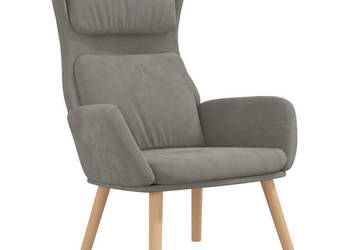 Fotel wypoczynkowy jasnoszary obity aksamitem WM-341351