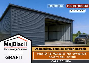 Garaż Blaszany Jednospadowy GRAFITOWY/Złoty Dąb /WIATA – Maj-BlacH
