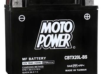 Akumulator motocyklowy MotoPower CBTX20L-BS 12V 18AH 270A P+