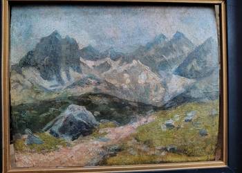 Stary przedwojenny obraz olejny Góry