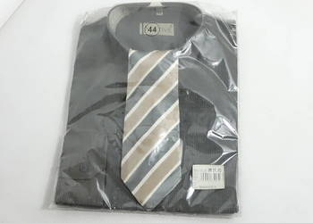 Nowa męska koszula wizytowa + krawat MATIVE r. 44 (XL) czarna w prążki