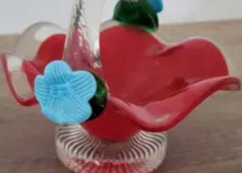 Piękny koszyczek szklany błękitne kwiatki prl Piękny koszyczek szklany błękitne kwiatki prl