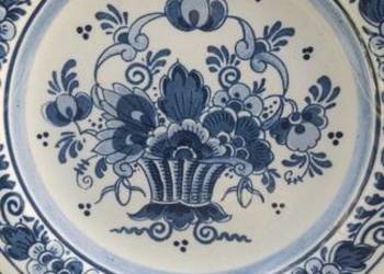 Piękny Malowany Talerz Delft - antyk