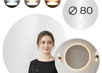 Lustro łazienkowe LED okrągłe ścienne 80 cm 3 barwy włącznik dotykowy Mode…