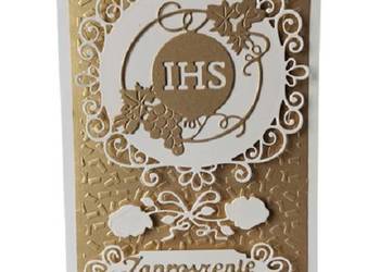 Zaproszenia Komunia Uniwersalne Ihs Z Winogronem Ramka – B6 – Ecri – Złoto