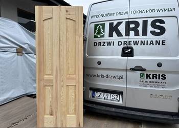 Drzwi drewniane dwuskrzydłowe WAHADŁOWE OD RĘKI CAŁA POLSKA
