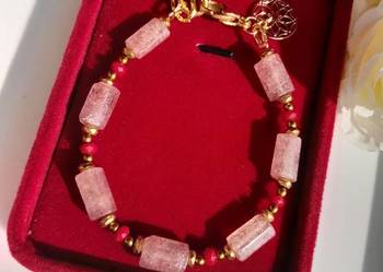 Bransoletka z kamienia naturalnego truskawkowy kwarc, koral