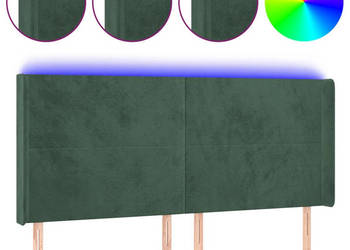 Zagłówek do łóżka z LED ciemnozielony 163x16x118/128cm aksamit WM-3123825