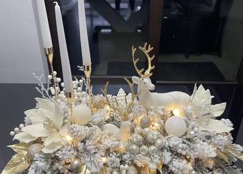Duża Podświetlana Dekoracja Świąteczna z Reniferami LED • Stroik Glamour •