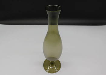 Wazon solifleur vintage mid-century szkło artystyczne oliwkowe dymne