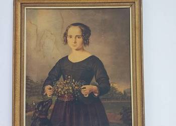 Obraz kobieta z koszem kwiatów