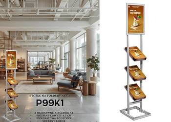 Wolnostojacy metalowy stojak reklamowy do ekspozycji foldery i ulotek A4