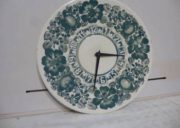 Zegar zielony, ścienny fajans, porcelana Włocławek.