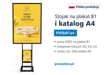 Czarny stojak na plakat B1 i katalogi A4 do salonu sprzedaży i biura