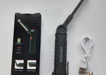 Praktyczna latarka LED ładowanie USB 360 stopni magnes zaczep