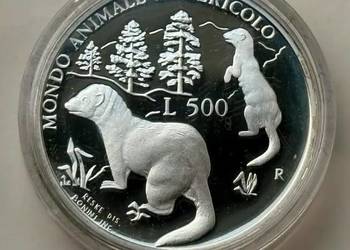 San Marino 500 lirów, 1993 - SILVER - tchórz zwyczajny