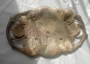 Secesyjna mosieżna patera emaliowana, przełom XIX i XX w.