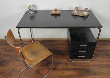 BIURKO Chrom Dąb Czarne Bauhaus Art Deco