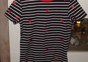 Bawełniany- T-shirt -paseczki i serduszka r. S/M