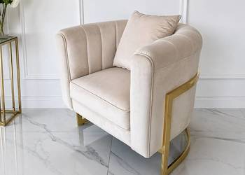 Fotel glamour nowoczesny stylowy designerski do salonu i jadalni złoty beż