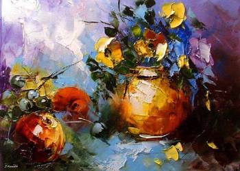 Kowalik - Abstrakcja II - 40x30cm Obraz Olejny Kwiaty Martwa Natura