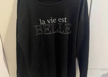 Śliczny czarny sweter/ bluza z delikatnym zdobieniem L