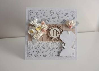 Kartka ręcznie robiona w pudełku Komunia Święta handmade