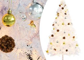 vidaXL Sztuczna choinka z bombkami i lampkami, biała, 180 cm