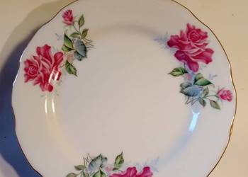 6x Talerzyki Deserowe | Motyw Róż | Złocony Brzeg | 17,5 cm