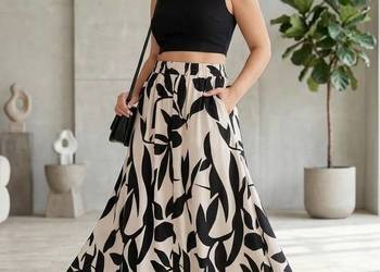 Spódnica maxi rozkloszowana we wzory z elastycznym pasem / pas 80 cm