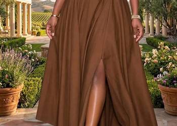 Spódnica asymetryczna z kieszeniami i rozcięciem / pas 88 cm