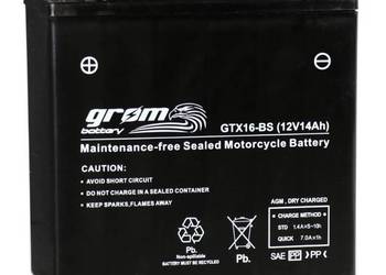 Akumulator motocyklowy 14Ah 230A GROM GTX16-BS YTX16-BS 12V
