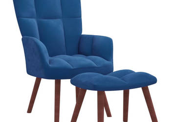 Fotel z podnóżkiem niebieski obity aksamitem WM-328072