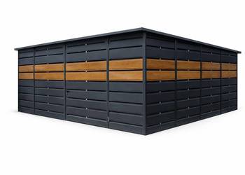 Wiata ażurowa 5x7 zabudowana w kolorze antracyt i złoty dab