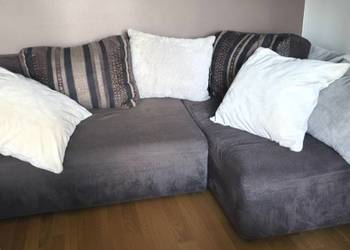 Duży narożnik czekoladowy 240 cm, sztruks, funkcja spania, stan idealny