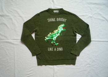 H&M 122 Zielony sweter Bluzka Dinozaur Odwracające cekiny