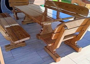 Drewniane meble ogrodowe na wymiar. Stół + 4 ławki. ARTISTWOOD