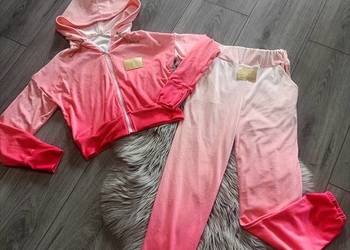 Komplet welurowy dres ombre różowy złote łańcuszki