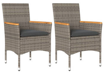 Krzesła ogrodowe z poduszkami 2 szt. szare rattan PE WM-368120