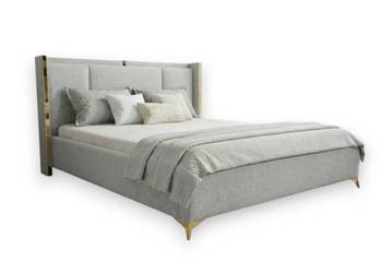 Łóżko tapicerowane ROKO szare 140x200 + złote elementy Stelaż Pojemnik