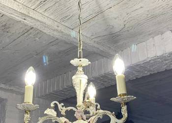 Francuski antyczny Żyrandol nr. 4 Francja XX w. Lampa bielony mosiądz