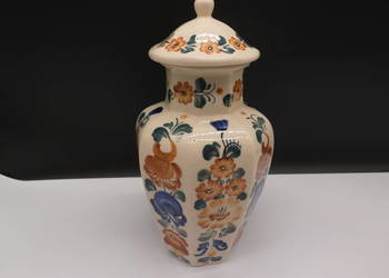 Fajans WŁOCŁAWEK – Duża Waza / Wazon z Pokrywą – PRL, Hand Painted