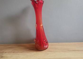 Stary czerwony wazon Sękacz szkło Ząbkowice design PRL