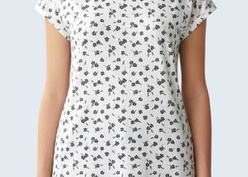 Damska bluzka biała bawełniana w kwiaty z krótkim rękawem C&A 34/XS