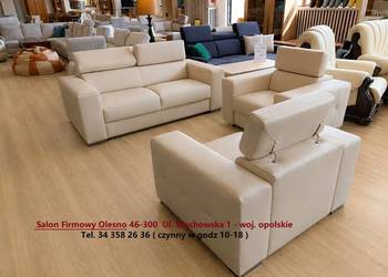 -70% / Nowy Komplet ETNA / 3R+1+1 / SKÓRA NATURALNA / ze Spaniem  PRODUCENT
