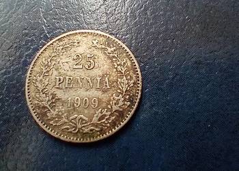 Stare monety 25 pennia 1909 Finlandia srebro